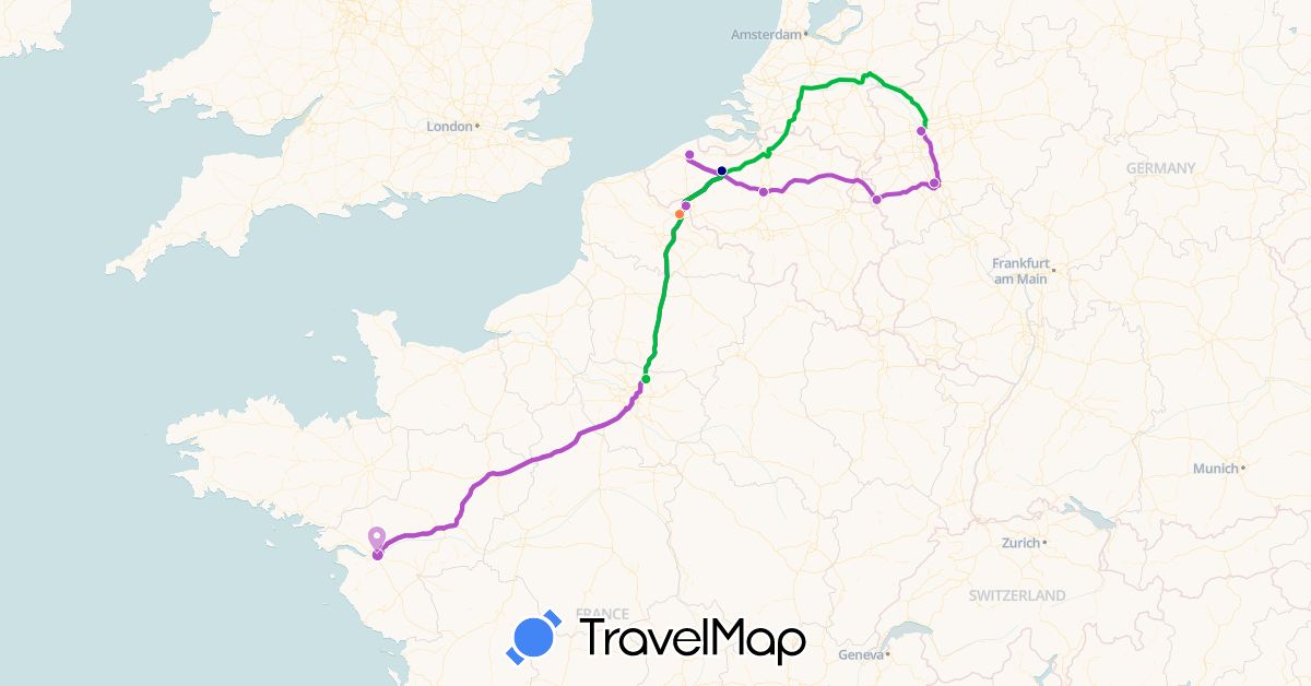 TravelMap itinerary: driving, bus, train, métro in Belgium, Germany, France (Europe)